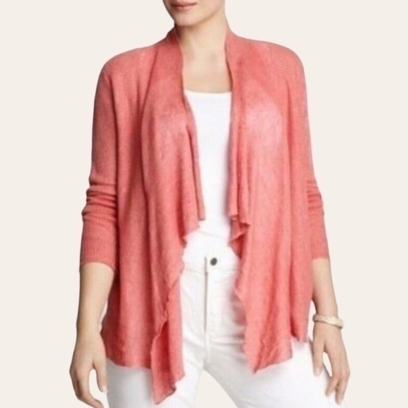 Eileen Fisher 100% Linen Cascading Coral Cardigan 💕
